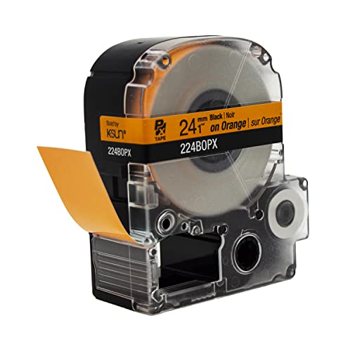 LABELWORKS Epson LABELWORKS 224BOPX Genuine PET (Polyester) Tape Cartridge - Black on Orange Label Maker Tape - 1" (24MM) Wide, 30' - Image 4