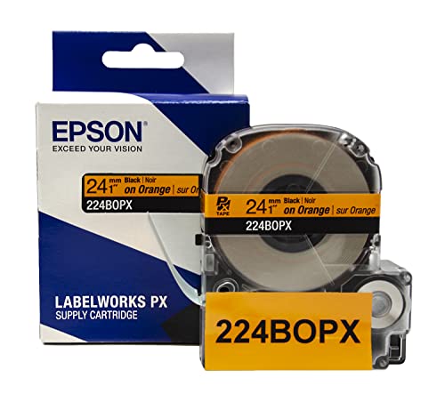 LABELWORKS Epson LABELWORKS 224BOPX Genuine PET (Polyester) Tape Cartridge - Black on Orange Label Maker Tape - 1" (24MM) Wide, 30' - Image 5