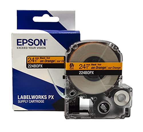 LABELWORKS Epson LABELWORKS 224BOPX Genuine PET (Polyester) Tape Cartridge - Black on Orange Label Maker Tape - 1" (24MM) Wide, 30' - Image 1
