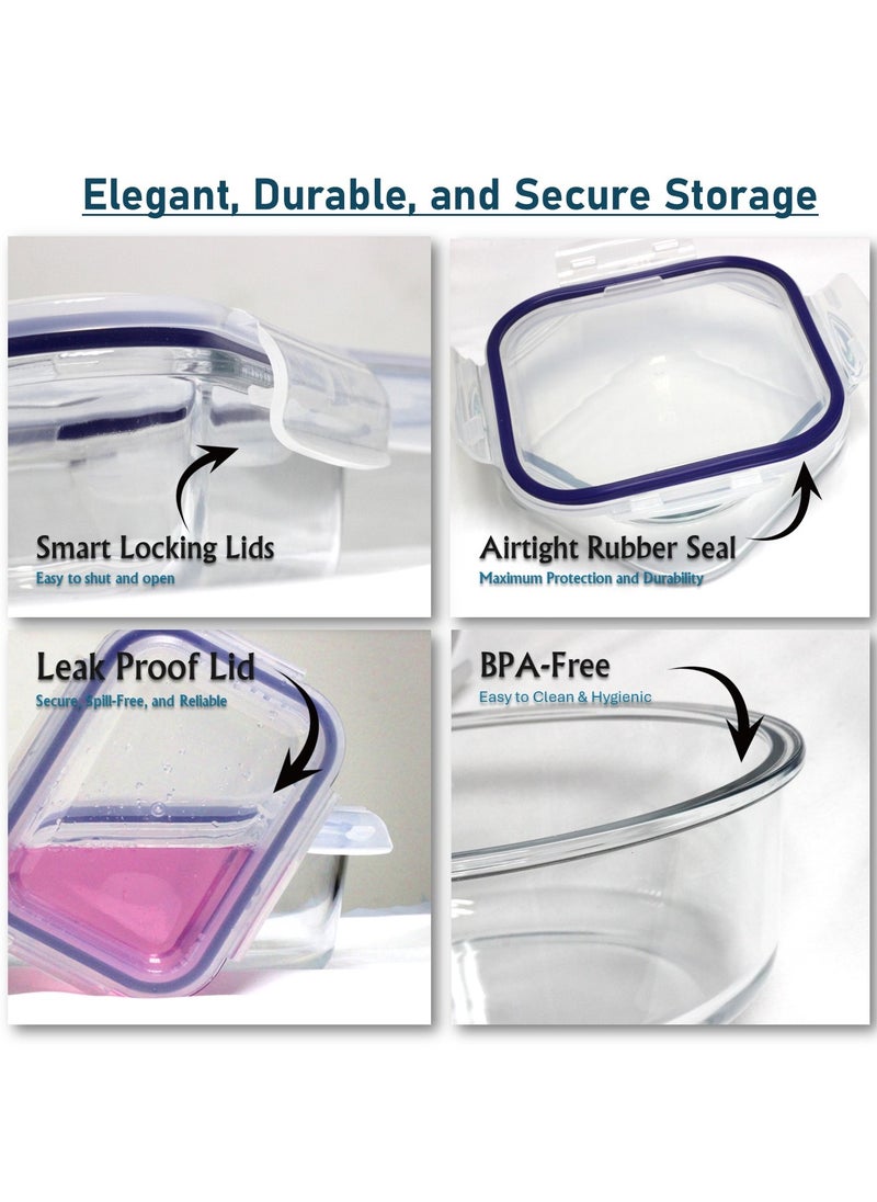 Auroware - Auroware 8 Pack of Glass Containers with Leak Proof Airtight Lid BPA Free Dishwasher Microwave Freezer Safe Food Storage Containers office school Lunch Healthy Safe - Image 1
