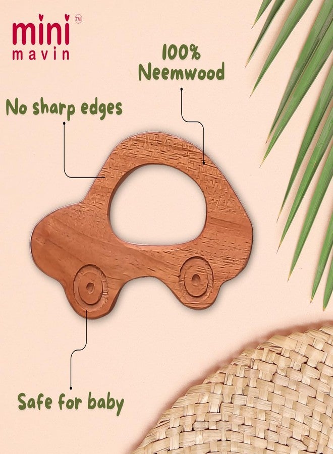 MINI MAVIN Minimavin Neem Wood Teether for Babies (0-12 Months) - Natural Wooden Teething Toy & Rattle | BPA Free Gum Relief & Easy Grip | Safe Baby Toys for Infants 3-6 to 6-12 Months(Bunny+CAR+Ring_Set of 3) - Image 3
