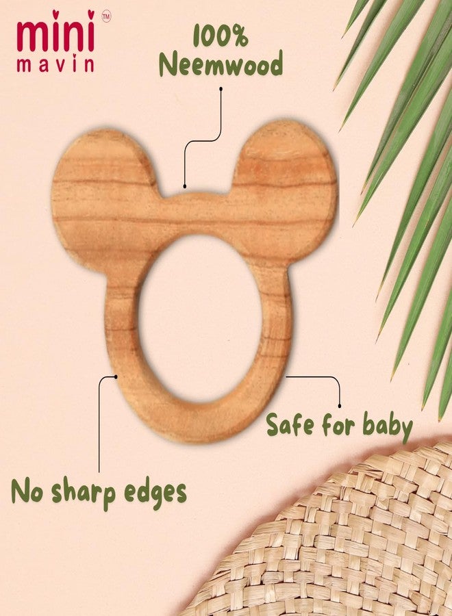 MINI MAVIN Minimavin Neem Wood Teether for Babies (0-12 Months) - Natural Wooden Teething Toy & Rattle | BPA Free Gum Relief & Easy Grip | Safe Baby Toys for Infants 3-6 to 6-12 Months(Bunny+CAR+Ring_Set of 3) - Image 2