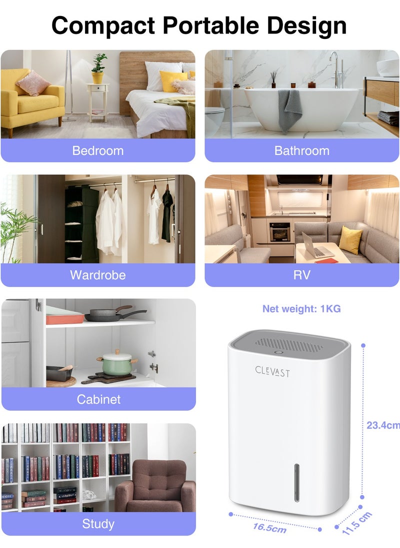 CLEVAST - CLEVAST Small Dehumidifier for Home, 800ml Mini Quiet Dehumidifiers for Bedroom, Portable Compact Air Dehumidifier for Room, Bathroom, Closet, RV, Camper, House with Auto Shut Off - Image 1