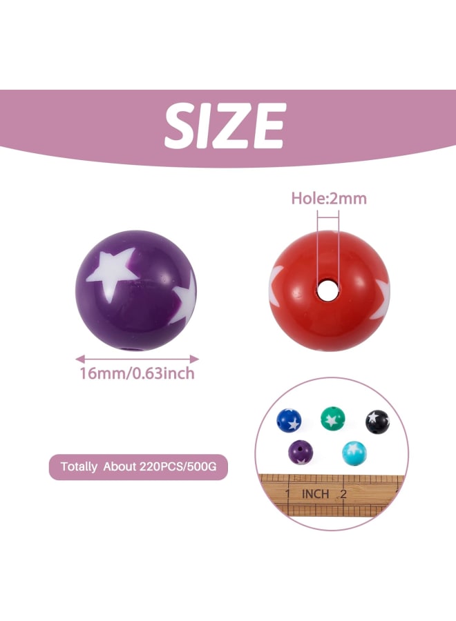 220Pcs Bubblegum Ball Acrylic Round Beads with Star 16mm Mixed Color Bulk Opaque Round Bubble Gumball Beads Chunky Spacer Beads for Jewelry Making - Image 3