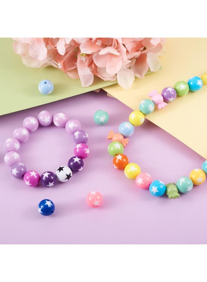 220Pcs Bubblegum Ball Acrylic Round Beads with Star 16mm Mixed Color Bulk Opaque Round Bubble Gumball Beads Chunky Spacer Beads for Jewelry Making - Image 2