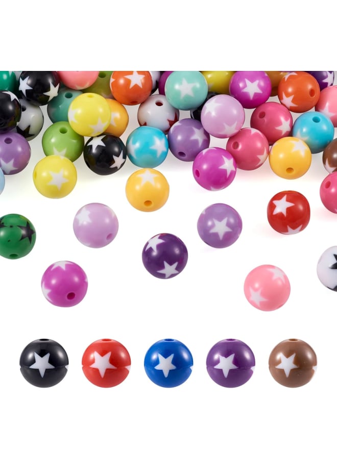 220Pcs Bubblegum Ball Acrylic Round Beads with Star 16mm Mixed Color Bulk Opaque Round Bubble Gumball Beads Chunky Spacer Beads for Jewelry Making - Image 1