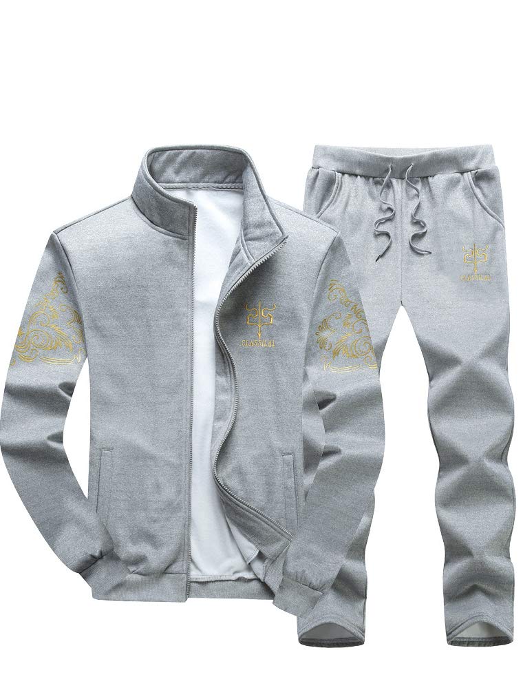 PASOK Men's Casual Tracksuit Full Zip Running Jogging Athletic Sports Jacket And Pants Set Gray 2XL - Image 2