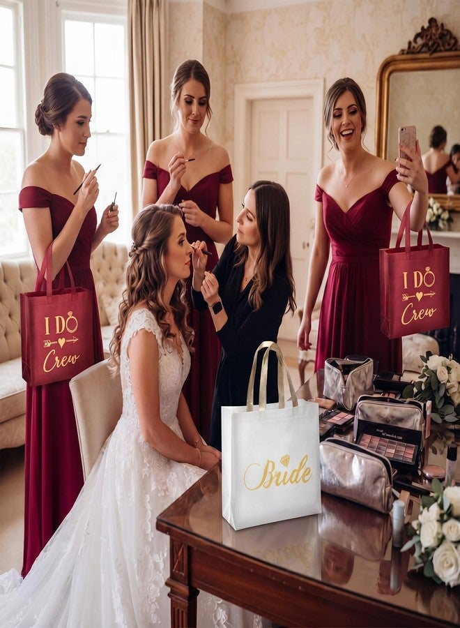 Shinylin 8 Pcs Bridesmaid Gift Bags Bulk, I Do Crew Bride Bag 7 Burgundy Bridesmaid 1 White Bride Non-woven Bags for Wedding Bachelorette Bridal Shower Party Favors - Image 5