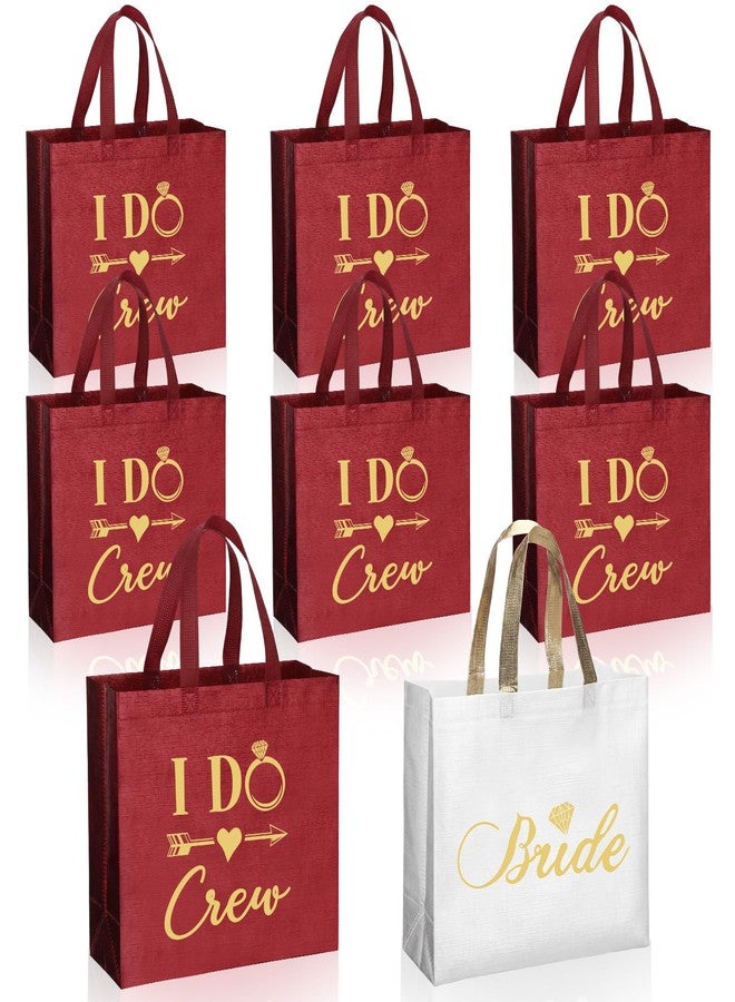 Shinylin 8 Pcs Bridesmaid Gift Bags Bulk, I Do Crew Bride Bag 7 Burgundy Bridesmaid 1 White Bride Non-woven Bags for Wedding Bachelorette Bridal Shower Party Favors - Image 1