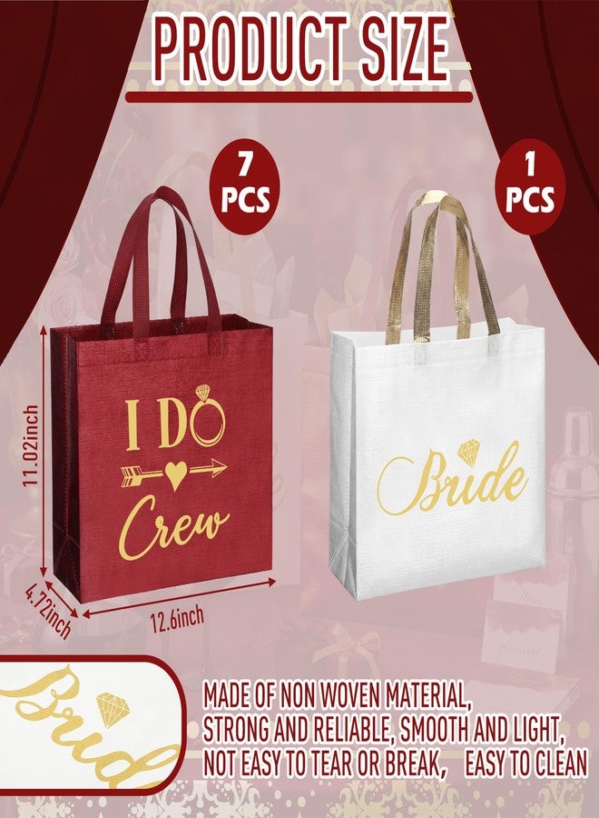 Shinylin 8 Pcs Bridesmaid Gift Bags Bulk, I Do Crew Bride Bag 7 Burgundy Bridesmaid 1 White Bride Non-woven Bags for Wedding Bachelorette Bridal Shower Party Favors - Image 2