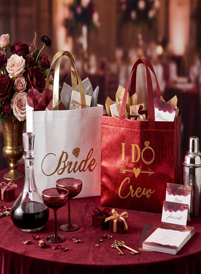 Shinylin 8 Pcs Bridesmaid Gift Bags Bulk, I Do Crew Bride Bag 7 Burgundy Bridesmaid 1 White Bride Non-woven Bags for Wedding Bachelorette Bridal Shower Party Favors - Image 4
