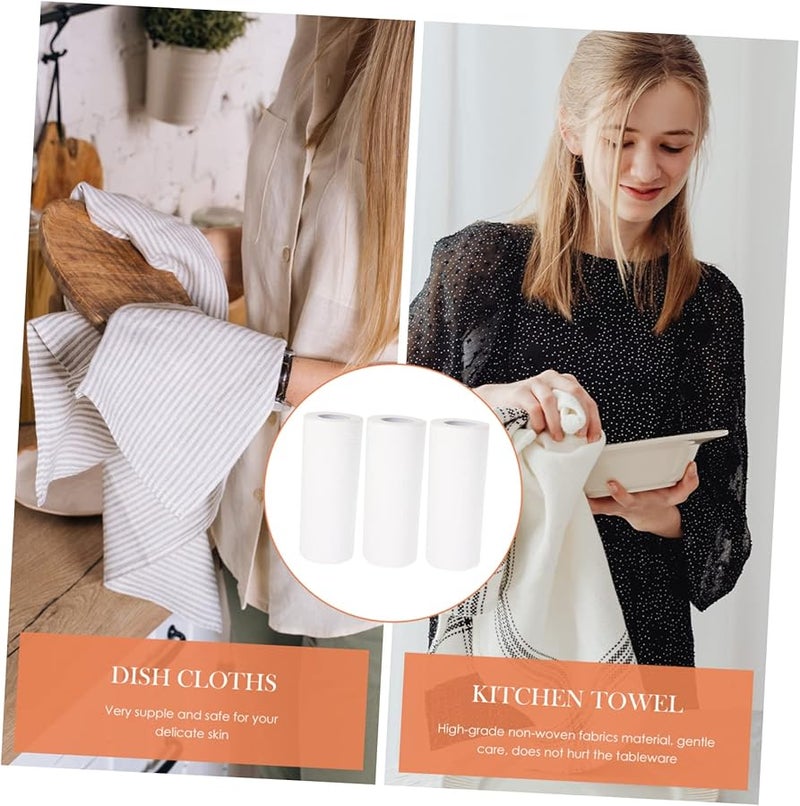 White Non Woven Kitchen Cleaning Cloths 3 Rolls Multipurpose Dish Towels Furniture Safe Wipes - Image 3