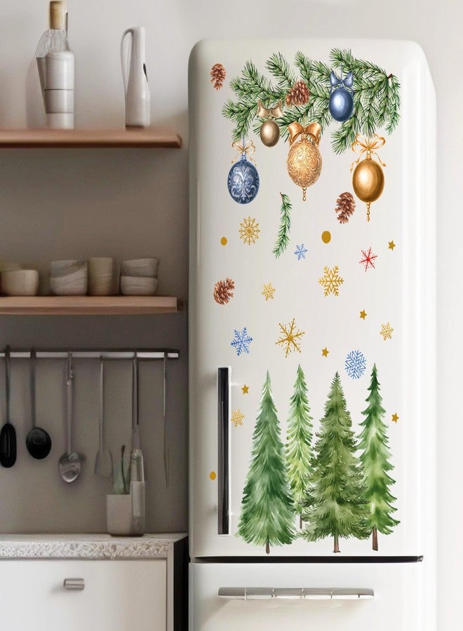 Aurbhosa Christmas Wall Sticker Christmas Tree Wall Decal Peel and Stick Snowflake Wall Decor Xmas Pine Tree Ball Wall Sticker for Living Room Bedroom Party - Image 2