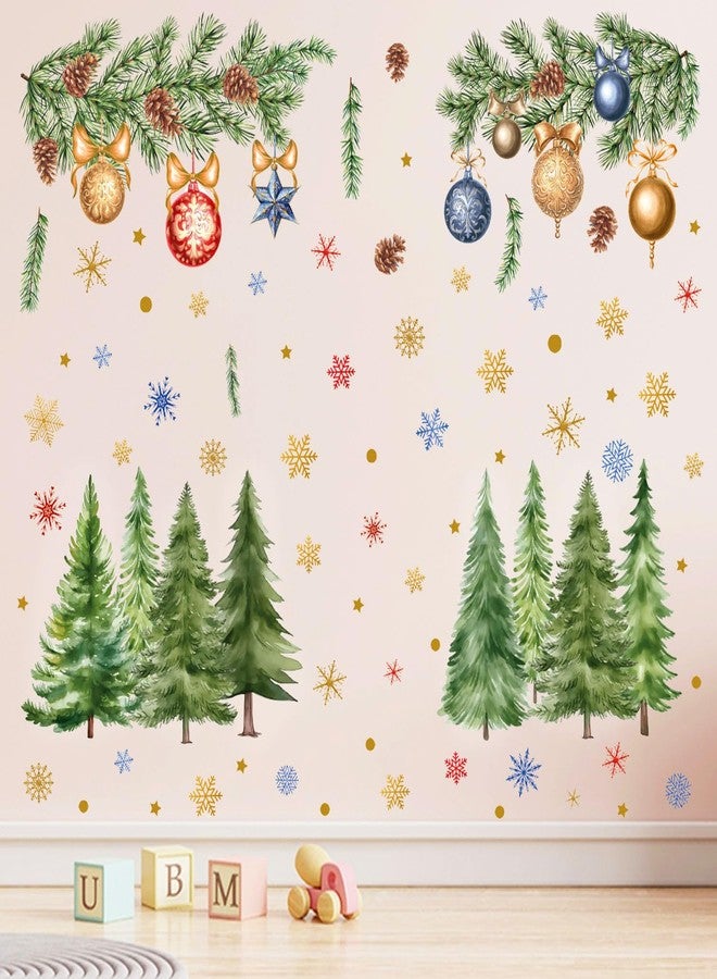 Aurbhosa Christmas Wall Sticker Christmas Tree Wall Decal Peel and Stick Snowflake Wall Decor Xmas Pine Tree Ball Wall Sticker for Living Room Bedroom Party - Image 4