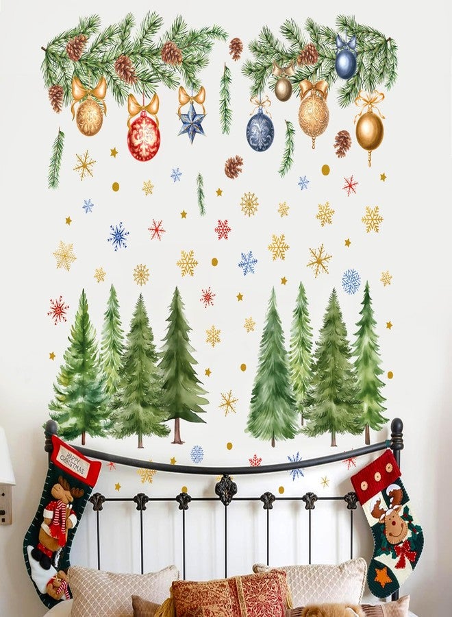 Aurbhosa Christmas Wall Sticker Christmas Tree Wall Decal Peel and Stick Snowflake Wall Decor Xmas Pine Tree Ball Wall Sticker for Living Room Bedroom Party - Image 3