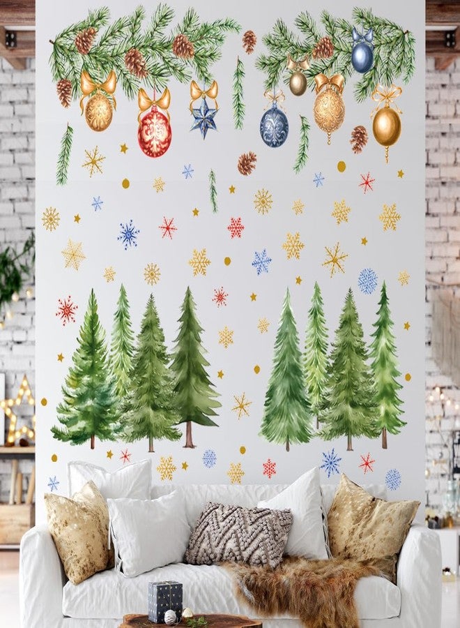 Aurbhosa Christmas Wall Sticker Christmas Tree Wall Decal Peel and Stick Snowflake Wall Decor Xmas Pine Tree Ball Wall Sticker for Living Room Bedroom Party - Image 1