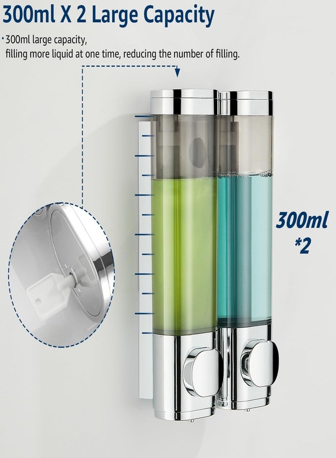 pollock Shampoo Dispensers for Shower Wall Mounted, Shower Shampoo Dispenser 2 Chamber No Drill Shampoo and Conditioner Dispenser Body Wash Dispenser for Bathroom,Large Capacity,Chrome - Image 5