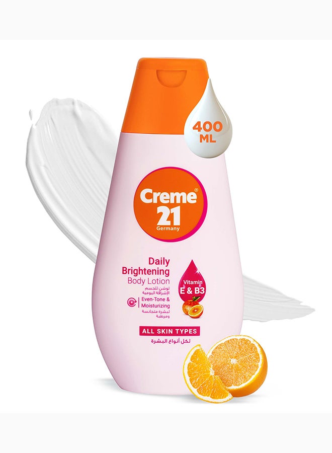 Creme 21 Daily Brightening Body Lotion - 400ml | Deep Moisturisation with Vitamin E & B3 | Brightening Body Moisturiser for Radiant, Glowing, Even-Toned Skin | Lighweight & Non Sticky |Born in Germany