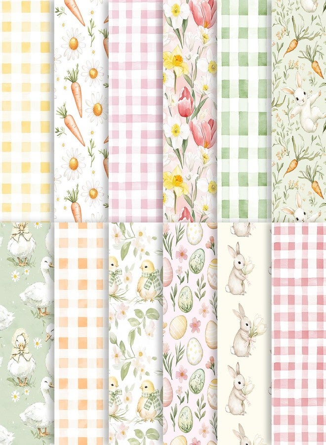 Fabllewavi 24 Sheets Watercolor Easter Scrapbook Paper, Bunny Eggs Duck Flowers and Carrots Patterns Decorative Craft Paper Folded Flat for Easter Card Making Spring Party Photo Album Decor, 12'' x 12'' - Image 1