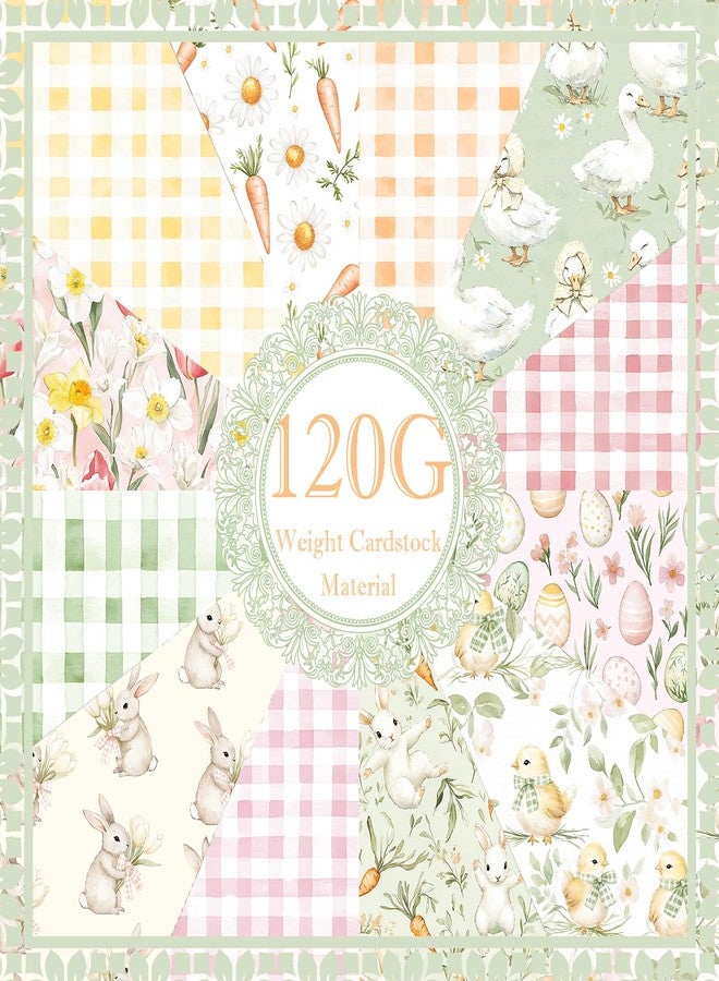 Fabllewavi 24 Sheets Watercolor Easter Scrapbook Paper, Bunny Eggs Duck Flowers and Carrots Patterns Decorative Craft Paper Folded Flat for Easter Card Making Spring Party Photo Album Decor, 12'' x 12'' - Image 4