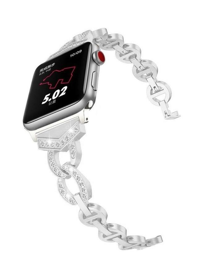 NIBEMINENT Diamond Stainless Steel Replacement Strap Watchband For Apple Watch Series 7/6/5/4/3/2/1/SE 45/44/42mm Silver - Image 2