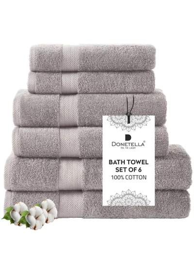 Donetella Premium Towel 6-Pcs Set, 100% Combed Cotton 600 GSM, Highly Absorbent, Quick Dry Towel Set Include 2 Bath Towel, 2 Bath Sheet, 2 Hand Towel, Best Set for Bathroom Gym, Hotel And Spa,Violet Ice