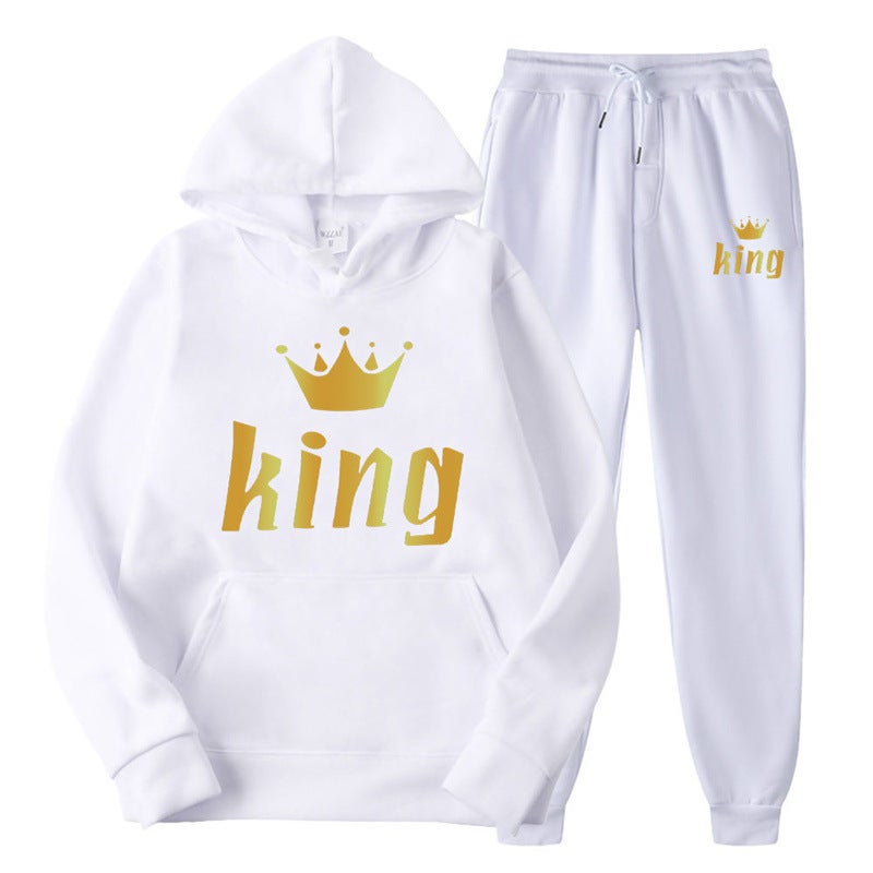 Couples Hoodie  Sweatpants Set Autumn White-king 