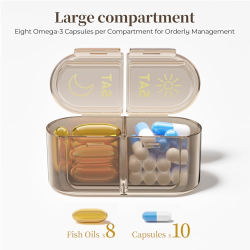 Betife AM PM Pill Organizer 7 Day Weekly Pill Organizer 2 Times a Day Daily Pill Box AM PM Portable Travel Medicine Case Day and Night Pill Container for Medication Vitamin or SupplementBrown - Image 5