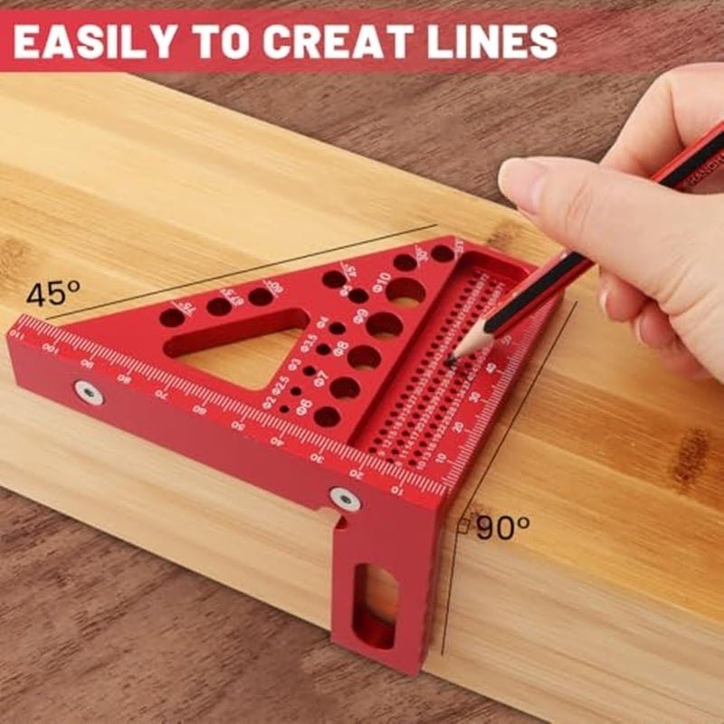 مسطرة قياس دقيقة مربعة النجار متعددة الزوايا ثلاثية الأبعاد من سبائك الألومنيوم الحمراء لأعمال النجارة DIY - Image 5