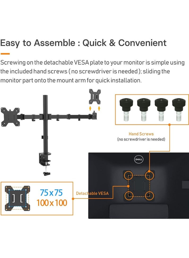 Captaintech Mount Stand Dual LCD LED Monitor Arm for Desk Heavy Duty Gaming Monitor Stand Fully Adjustable Arms Hold 2 Screens up to 27 inches - Image 5