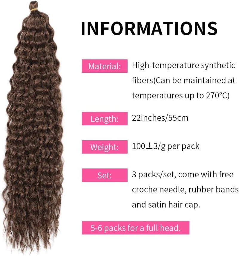 DSOAR 22 Inch 3 Packs Deep Twist Crochet Hair Ocean Wave Curly Bohemian Crochet Braids Deep Wave Hair Bundles Synthetic Hair Extensions for Women Girls - Image 3