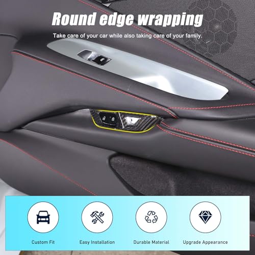 TOYCIDFG Door Inner Handle Lock Frame Cover Trim Compatible with C8 Corvette 2020-2026, Carbon Fiber Door Lock Switch Button Cover Trim Accessories (Black) - Image 5
