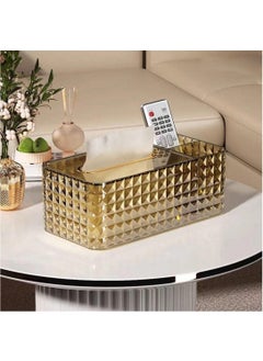 Acrylic Tissue Box Organizer and Holder with Lid, Multi-Purpose Organizer for Remote, Toiletries, and Facial Tissue Holder in Rectangular Shape for Home, Restaurant, Office, and Car (Clear Gold)