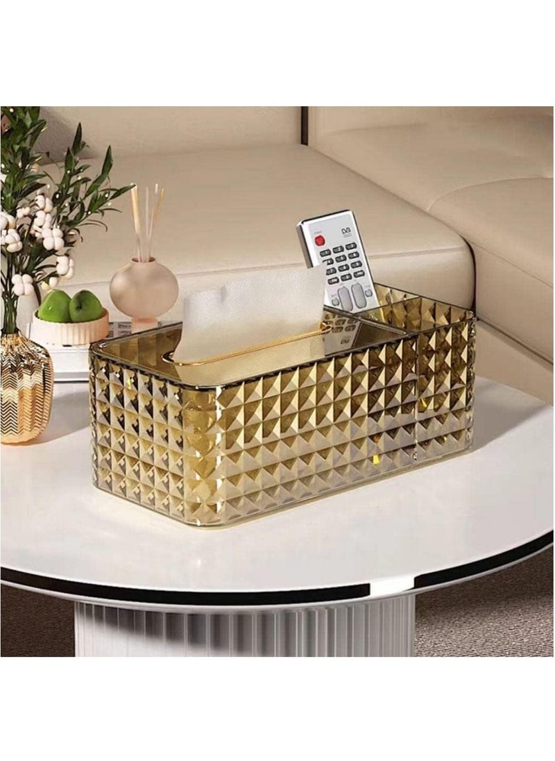 Generic - Acrylic Tissue Box Organizer and Holder with Lid, Multi-Purpose Organizer for Remote, Toiletries, and Facial Tissue Holder in Rectangular Shape for Home, Restaurant, Office, and Car (Clear Gold) - Image 1