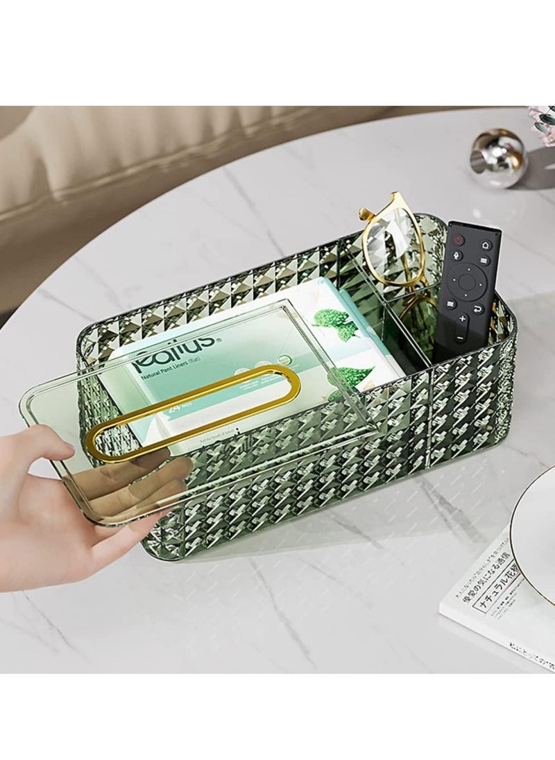 Generic - Acrylic Tissue Box Organizer and Holder with Lid, Multi-Purpose Organizer for Remote, Toiletries, and Facial Tissue Holder in Rectangular Shape for Home, Restaurant, Office, and Car (Clear Gold) - Image 1
