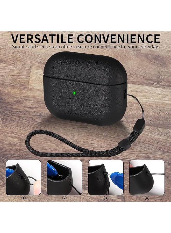 erorex Compatible With Airpods 4Th Generation Case Cover With Active Noise Cancellation Retro Vegan Leather Shockproof Protective Case For Airpods 4 2024 With Wireless Charging And Lanyard Black - Image 3
