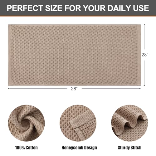 Kitinjoy 100 Cotton Waffle Weave Kitchen Hand Towels 13 X 28 Inches Tan 4Pack Super Soft and Absorbent Dish Towel for Drying Dishes - Image 3