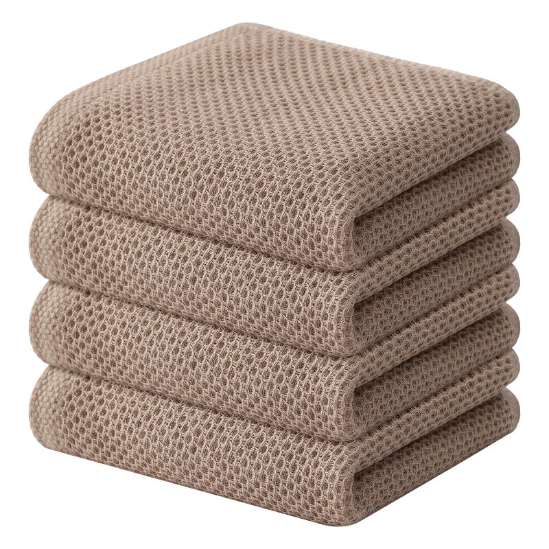 Kitinjoy 100 Cotton Waffle Weave Kitchen Hand Towels 13 X 28 Inches Tan 4Pack Super Soft and Absorbent Dish Towel for Drying Dishes - Image 2