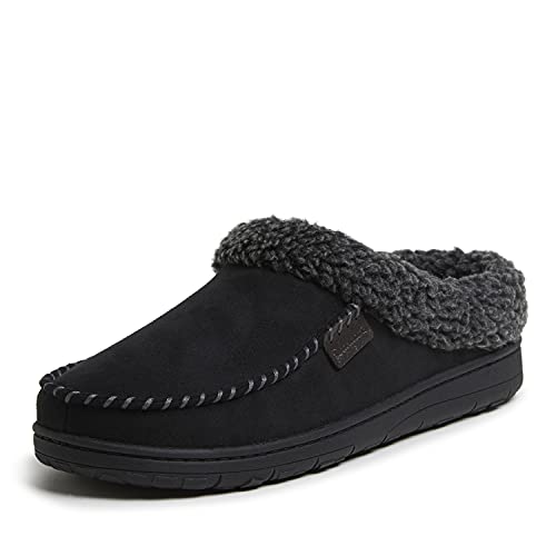 Dearfoams Men's Brendan Microfiber Suede Clog Slipper, Black (Whipstitch), Small - Image 4
