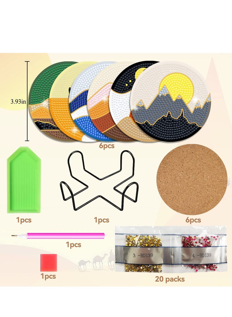 Diamond Painting Coasters with Holder, 6 Pcs Abstract Landscape Coasters Diamond Painting Kits for Beginners, Diamond Art Kits for Adults Kids Art Craft  - Image 5