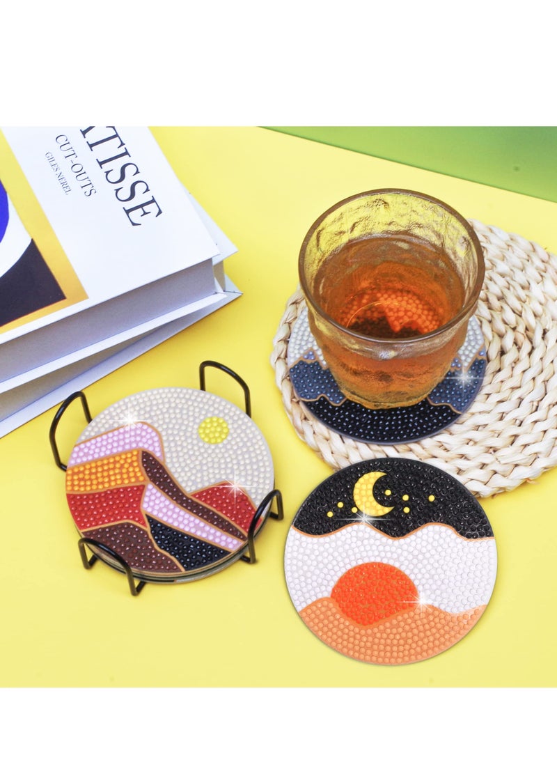 Diamond Painting Coasters with Holder, 6 Pcs Abstract Landscape Coasters Diamond Painting Kits for Beginners, Diamond Art Kits for Adults Kids Art Craft  - Image 2