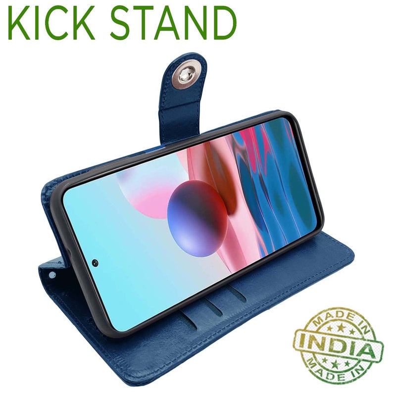 Pikkme Redmi Note 10 / Note 10s Flip Cover| PU Leather Finish | 360 Protection | Wallet & Stand | Strong Magnetic Flip Case for Redmi Note 10 / Note 10s (Blue Button) - Image 5