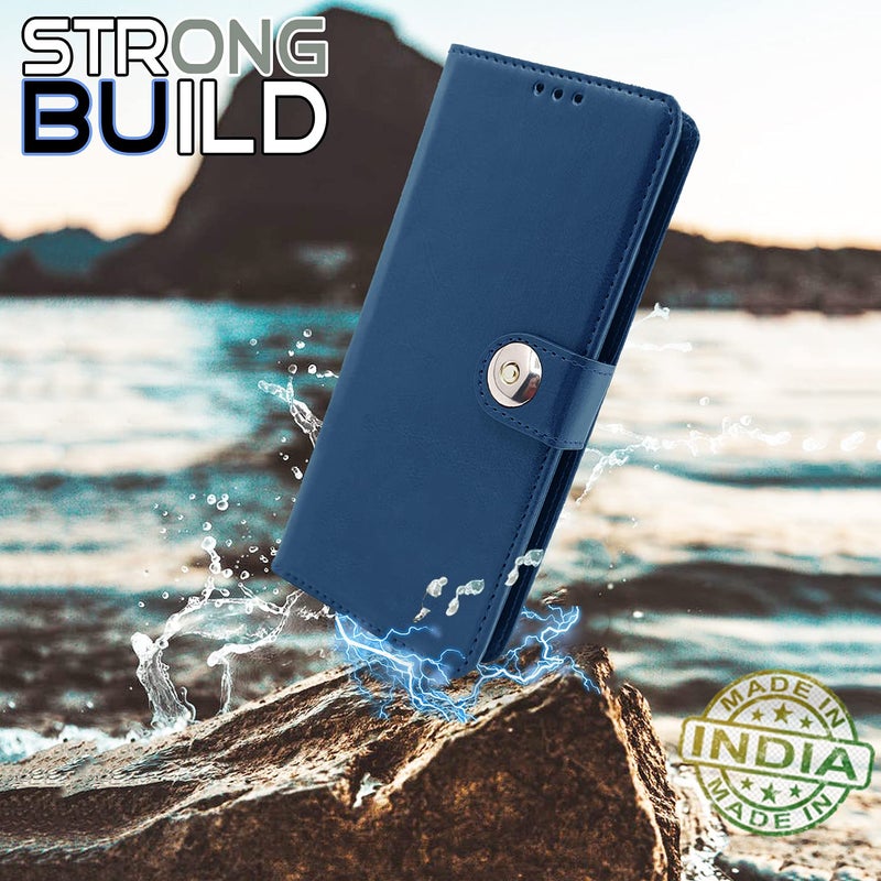 Pikkme Redmi Note 10 / Note 10s Flip Cover| PU Leather Finish | 360 Protection | Wallet & Stand | Strong Magnetic Flip Case for Redmi Note 10 / Note 10s (Blue Button) - Image 2