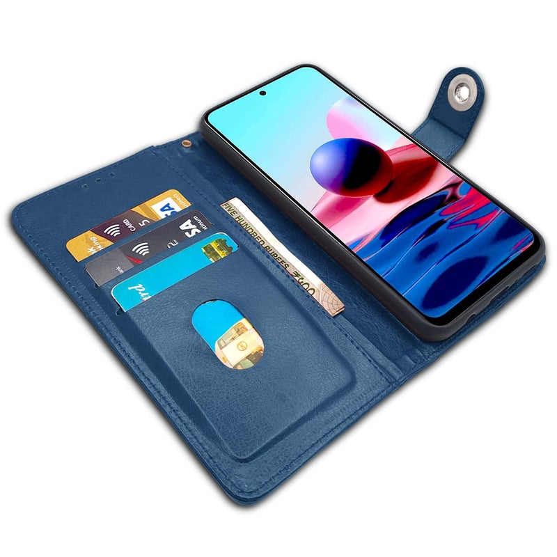 Pikkme Redmi Note 10 / Note 10s Flip Cover| PU Leather Finish | 360 Protection | Wallet & Stand | Strong Magnetic Flip Case for Redmi Note 10 / Note 10s (Blue Button) - Image 3