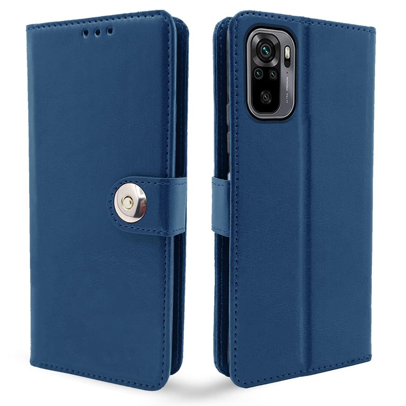 Pikkme Redmi Note 10 / Note 10s Flip Cover| PU Leather Finish | 360 Protection | Wallet & Stand | Strong Magnetic Flip Case for Redmi Note 10 / Note 10s (Blue Button) - Image 1