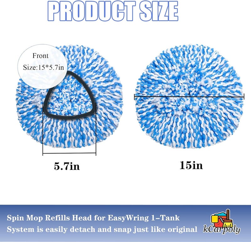 kCarpoly Mop Replace Heads, Spin Mop Refill Heads Replacements Compatible with O Cedar EasyWring - 6Microfiber Mop Refills, 1 Triangle Mop Head Cover and 30-58in Mop Handle Set Combo (Blue(1 Tank System) (2) - Image 3