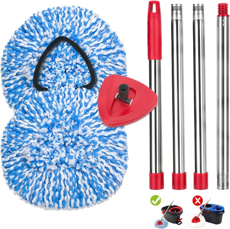 kCarpoly Mop Replace Heads, Spin Mop Refill Heads Replacements Compatible with O Cedar EasyWring - 6Microfiber Mop Refills, 1 Triangle Mop Head Cover and 30-58in Mop Handle Set Combo (Blue(1 Tank System) (2) - Image 1