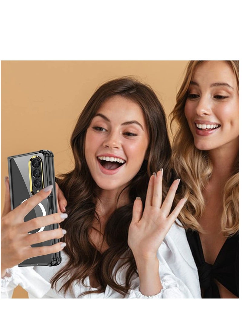 كابتن تيك Magnetic Case for Galaxy Z Fold 4 Compatible with Magsafe, Slim Transparent Phone Support Wireless Charger, Shockproof Hard PC Protective Cover 5G 2022 - Image 3