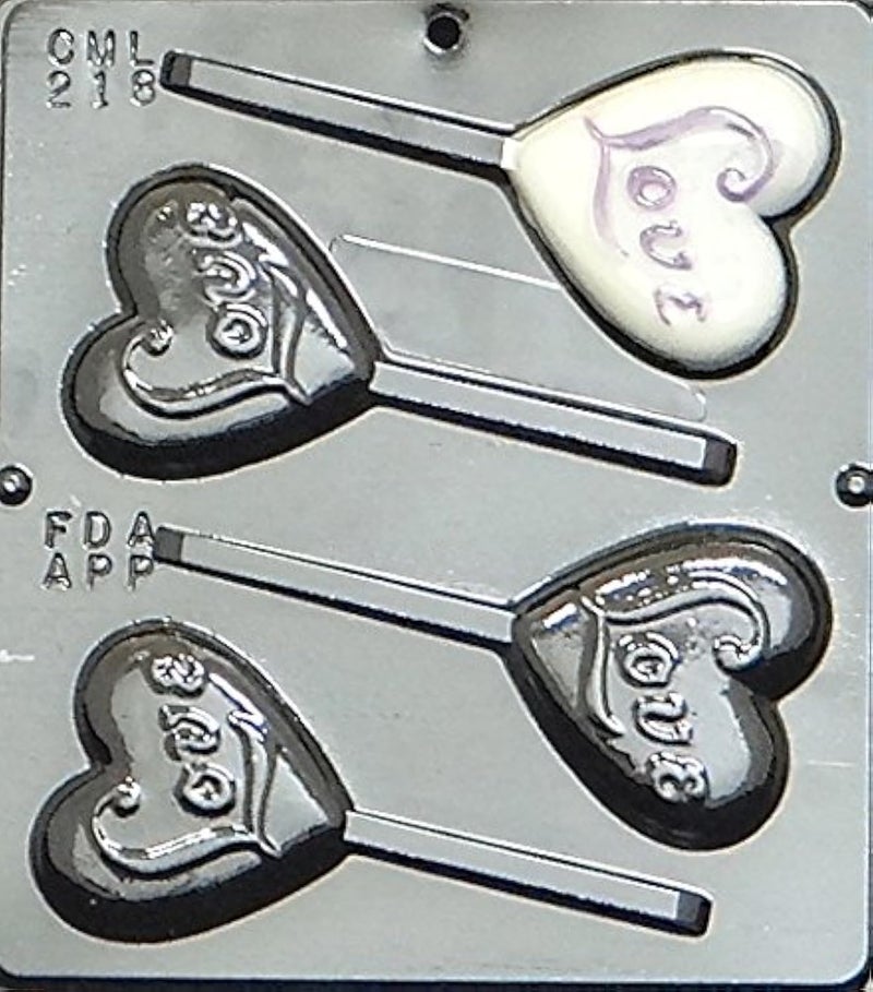 Love on a Heart Lollipop Chocolate Candy Mold 218