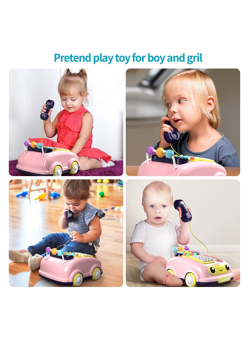 SYOSI Baby Phone Toy,Cartoon Simulated Landline Smartphone Drag Function Call Play Piano Early Education Music Learn,with Light Parent-Child Interactive Toy Gift Game Boy Girl Early Education Gift - Image 3